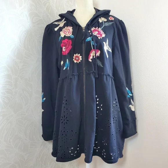 Johnny Was Floral Junia French Terry Cotton Zip Up Hoodie Jacket - Picture 11 of 15